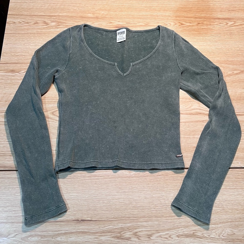 PINK long sleeve crop waffle shirt